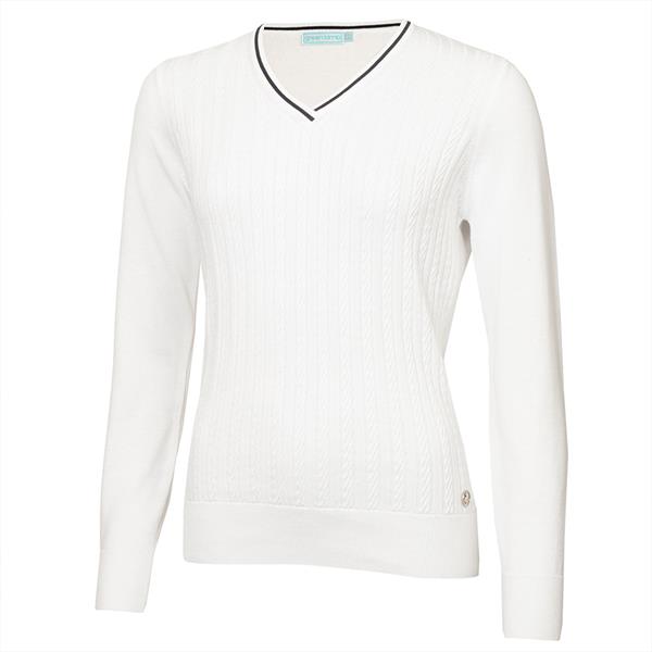 Green Lamb V neck Cable Sweater White KGC Logo