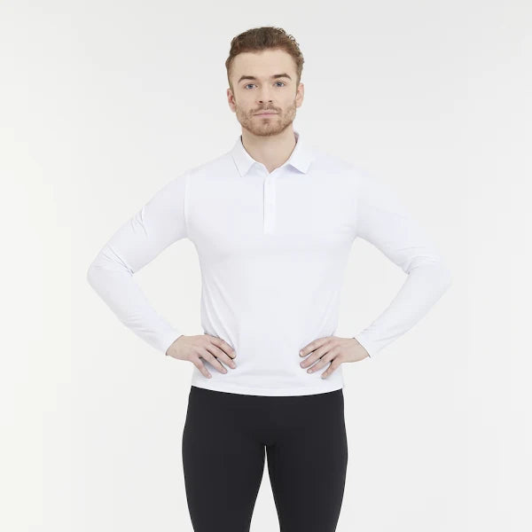 SAN SOLEIL MENS LONG SLEEVE WHITE POLO Sol Tek Ice