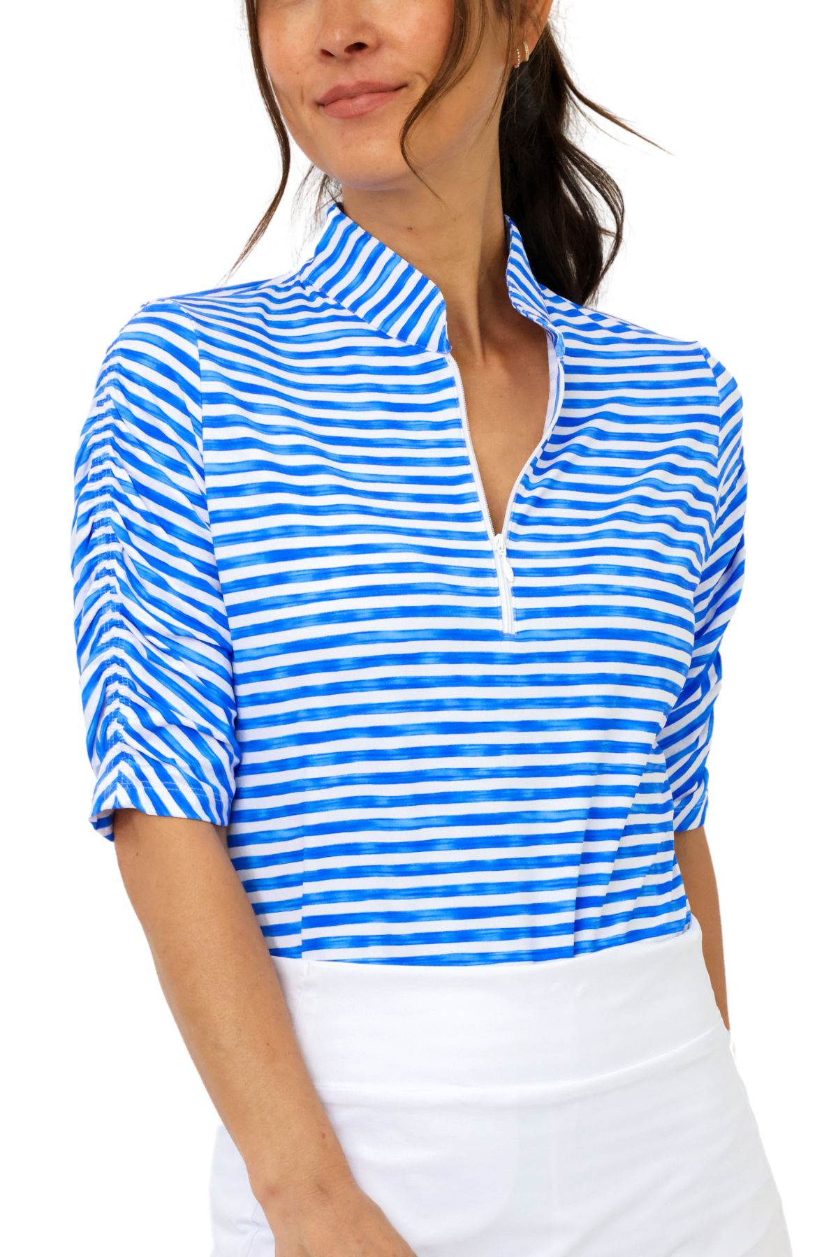 IBKUL LANDON ELBOW ZIP SHIRT - ROYAL/WHITE