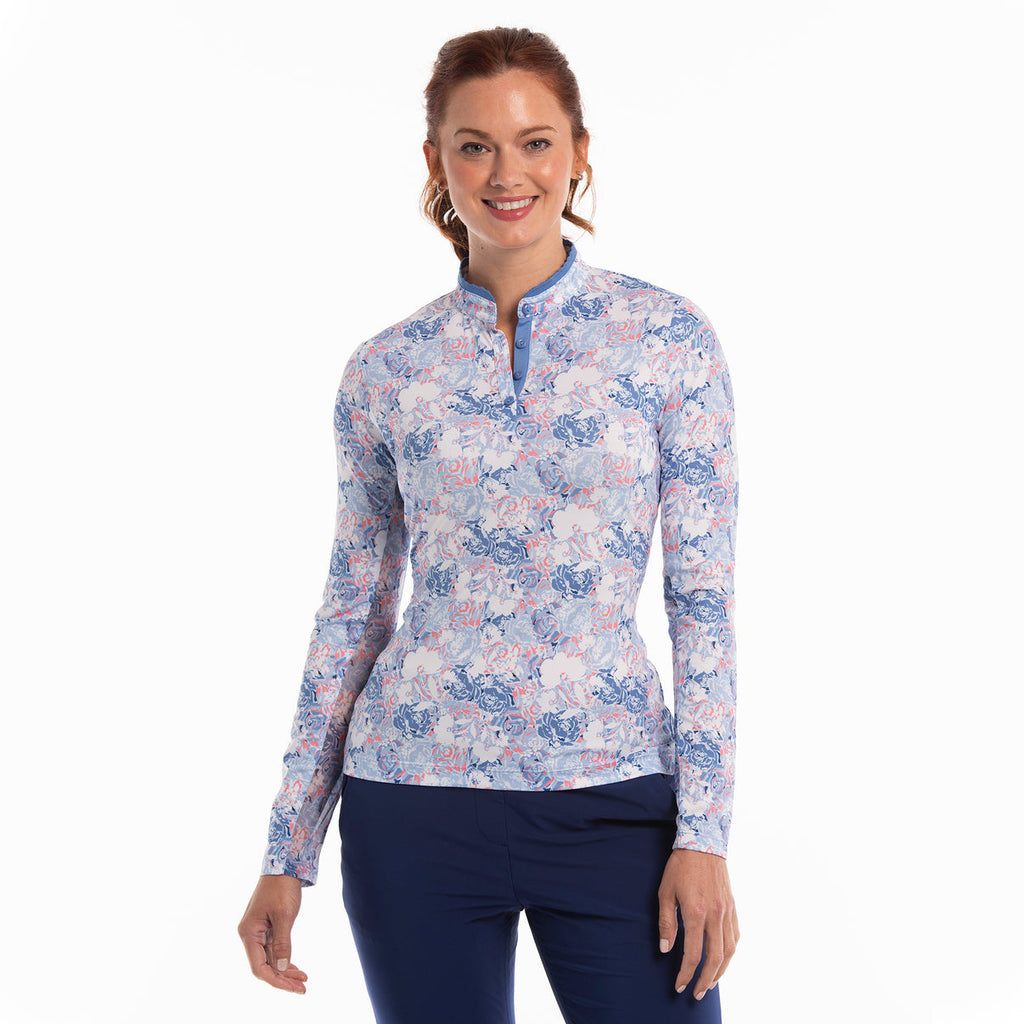 EPNY LONG SLEEVE SUN TOP - TONAL CABBAGE ROSE POLO