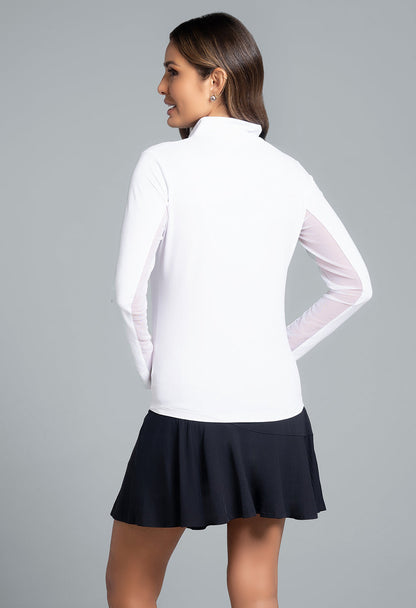 IBKUL SOLID LONG SLEEVE ZIP MOCK NECK SHIRT - WHITE