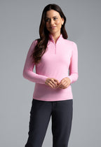 IBKUL SOLID LONG SLEEVE ZIP MOCK NECK SHIRT - PINK