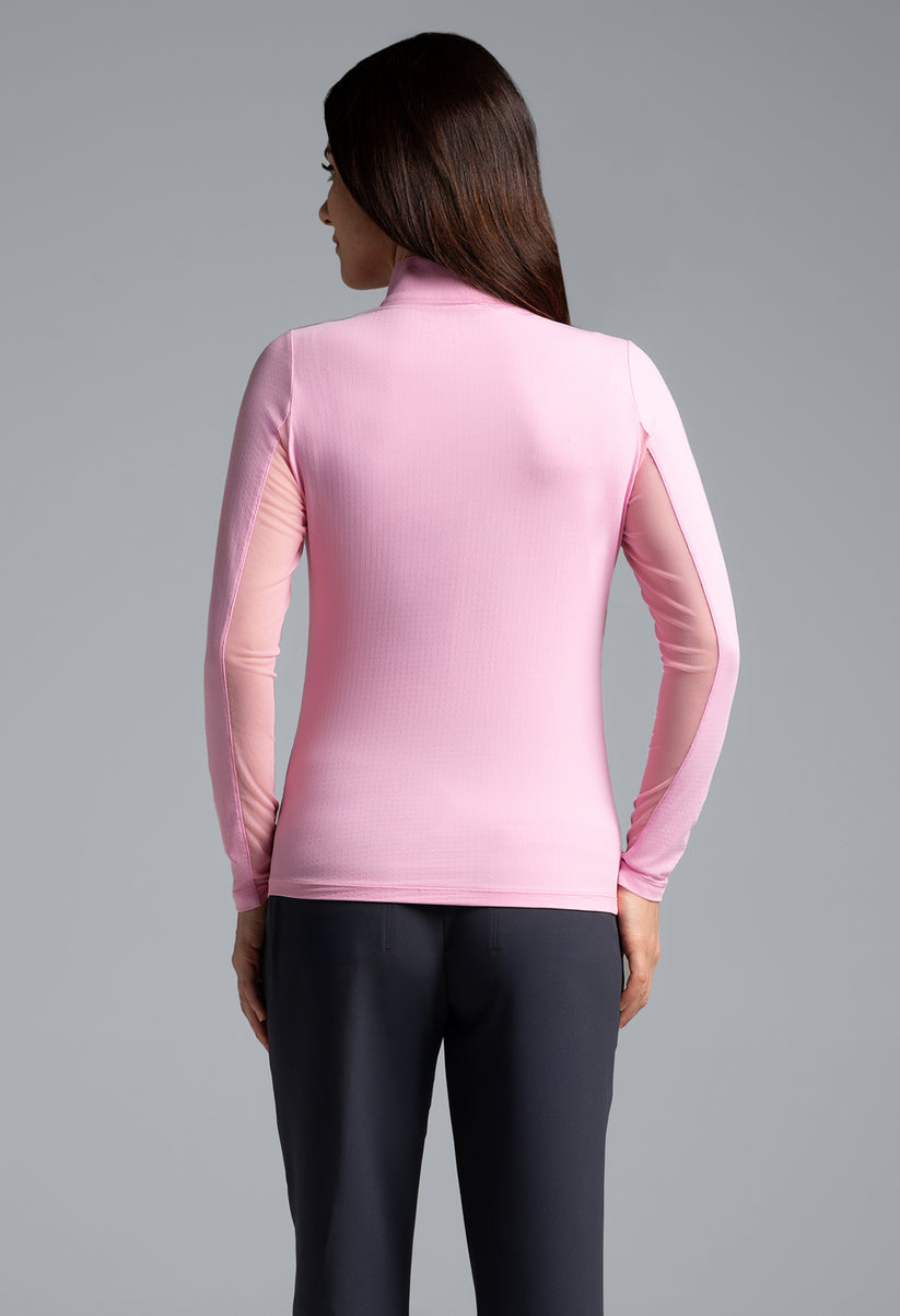 IBKUL SOLID LONG SLEEVE ZIP MOCK NECK SHIRT - PINK
