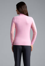 IBKUL SOLID LONG SLEEVE ZIP MOCK NECK SHIRT - PINK