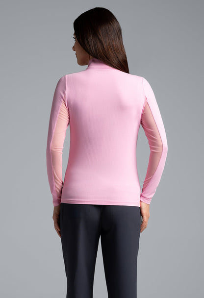IBKUL SOLID LONG SLEEVE ZIP MOCK NECK SHIRT - PINK
