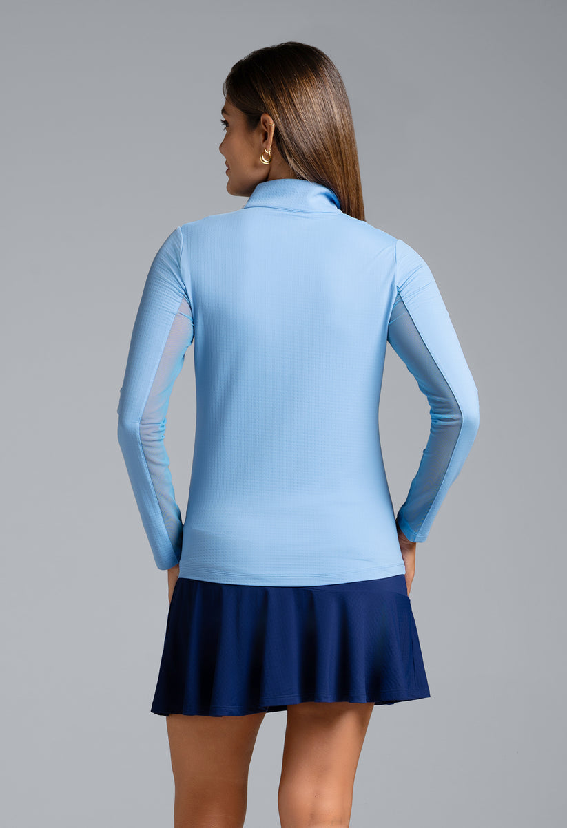 IBKUL SOLID LONG SLEEVE ZIP MOCK NECK SHIRT - PERI