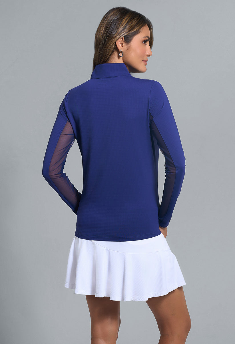 IBKUL SOLID LONG SLEEVE ZIP MOCK NECK SHIRT - NAVY