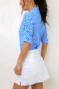 IBKUL LANDON ELBOW ZIP SHIRT - ROYAL/WHITE