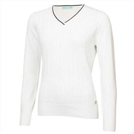 Green Lamb V neck Cable Sweater White KGC Logo