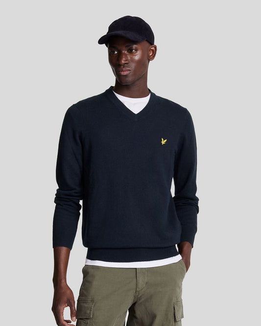 LYLE & SCOTT MENS V NECK JUMPER MERINO - NAVY
