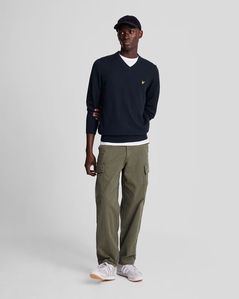 LYLE & SCOTT MENS V NECK JUMPER MERINO - NAVY